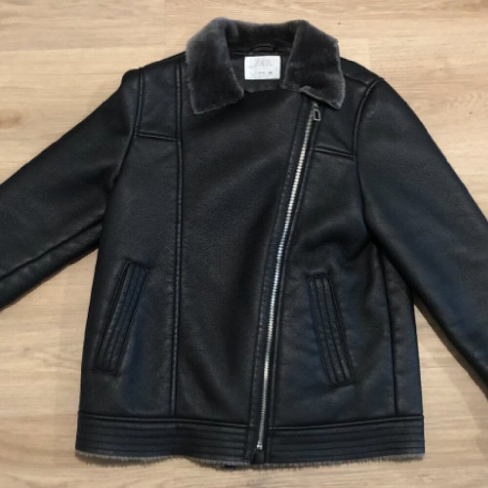 Zara Girls Contrasting Faux Leather Jacket